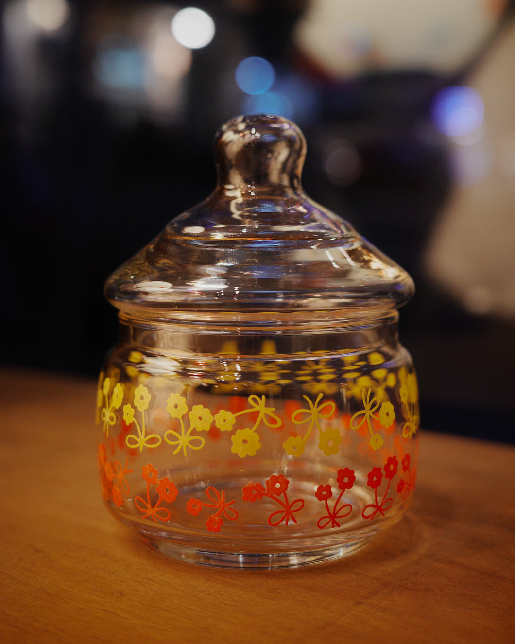 日本製 70s ADERIA 橙黃小花糖果瓶
