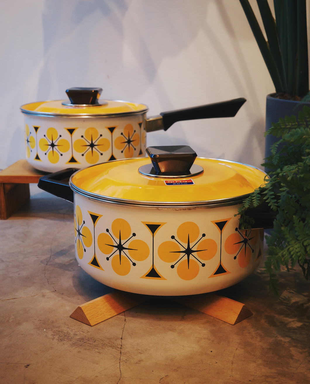日本製 70s 黃色圖案琺瑯鍋具