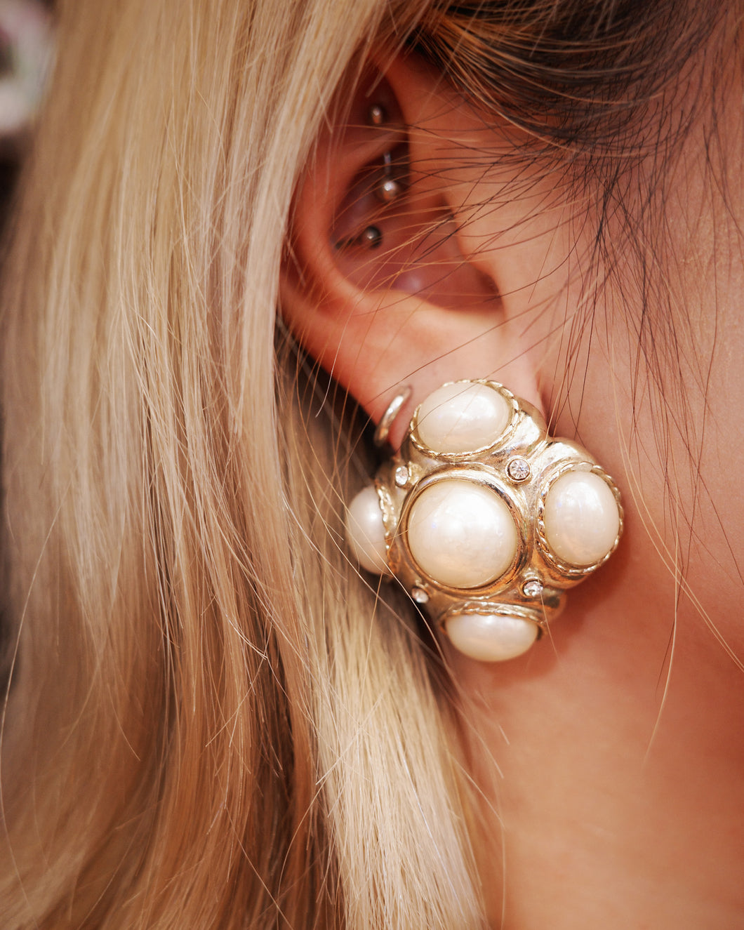 台灣製 80s 金色珍珠耳環