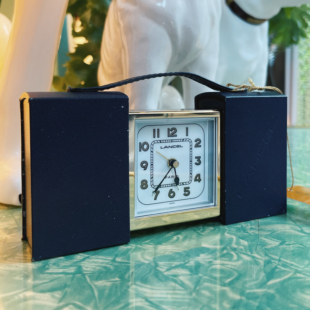 日本製 90s LANCEL 皮革摺疊旅行時計