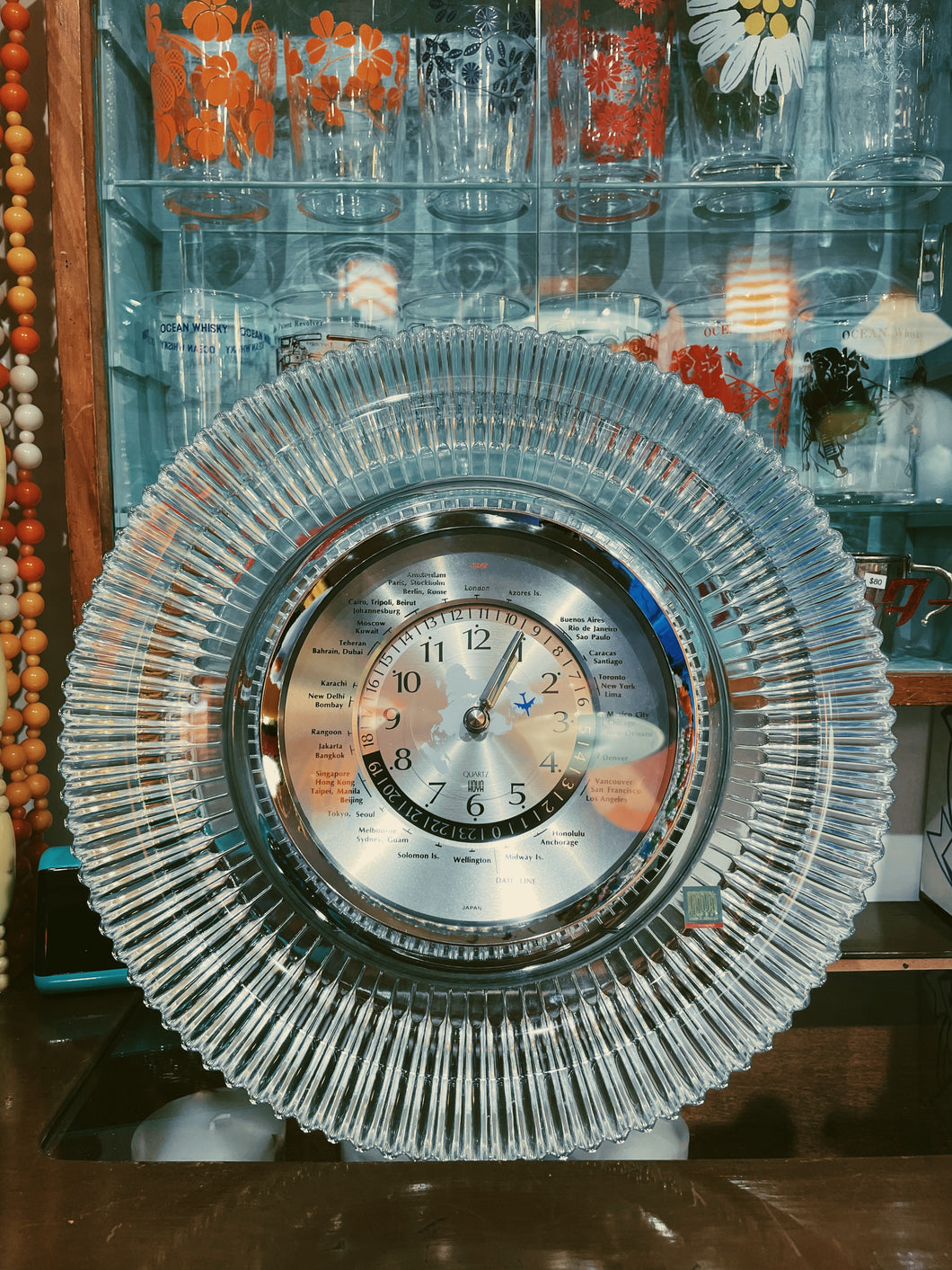 日本製 SEIKOxHOYA 水晶座檯世界時計