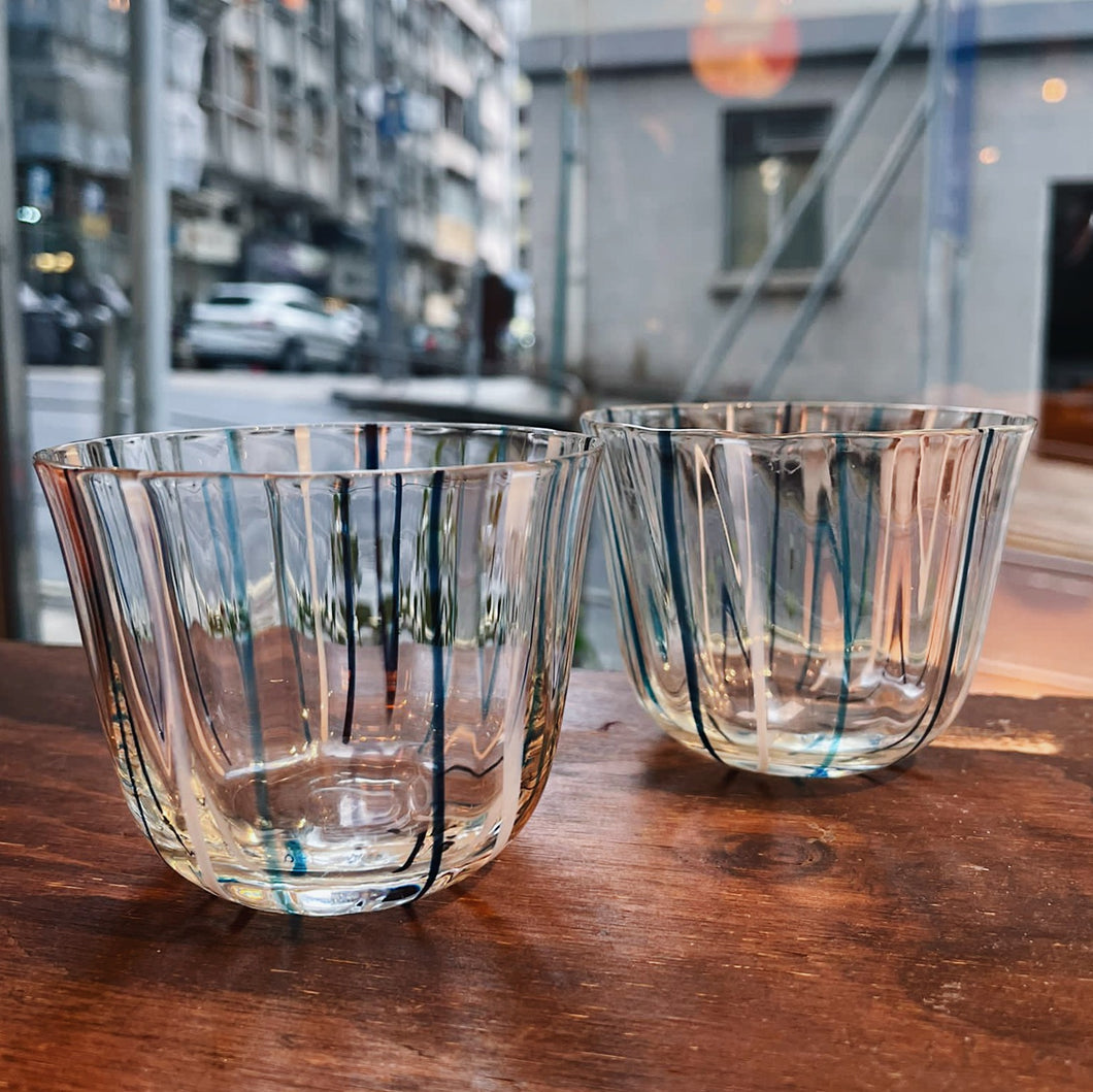 日本製 昭和 條紋玻璃茶杯