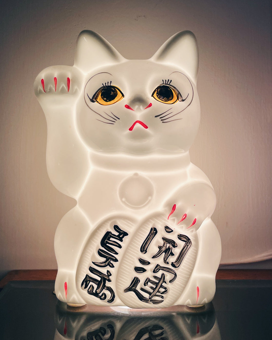 日本製 80s 招財貓手繪陶瓷燈